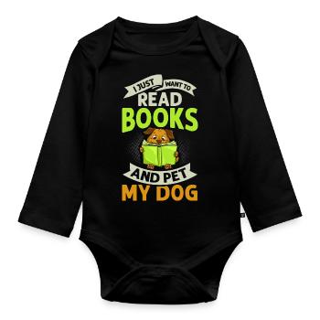 Buch Hund Lesender Bücherwurm Bibliothekar Leser - Baby Bio-Langarm-Body - Schwarz - Vorne