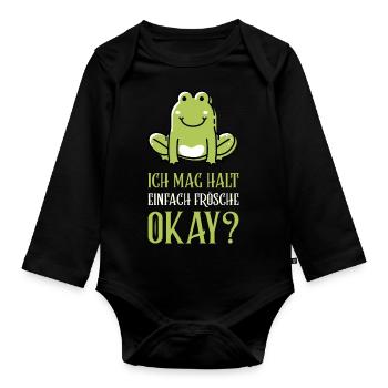 Frosch Laubfrosch Ich Mag Frösche - Baby Bio-Langarm-Body - Schwarz - Vorne