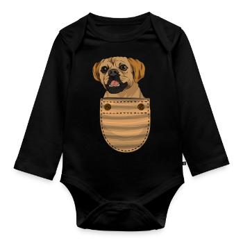Pet Gift Idea Dog Chest Bag Puggle - Organic Longsleeve Baby Bodysuit - black - Front