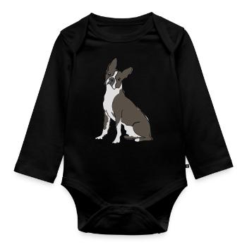 Boston Terrier Line Drawing - Organic Longsleeve Baby Bodysuit - black - Front