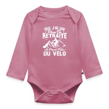 J'ai un plan de retraite je prévois faire du vélo - Body Bébé bio manches longues - mauve - Devant