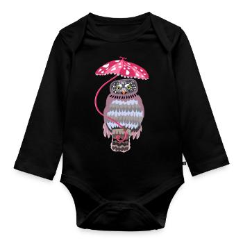 chouette au parapluie - Body Bébé bio manches longues - noir - Devant