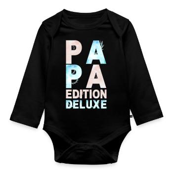 PAPA deluxe edition pastel pink blue - Organic Longsleeve Baby Bodysuit - black - Front