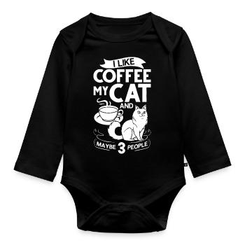 Cafetière Chat Machine Chaton Tasse Grains - Body Bébé bio manches longues - noir - Devant