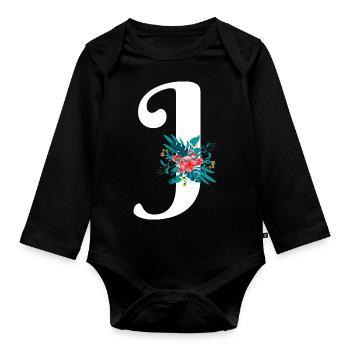 letter J flowers - Organic Longsleeve Baby Bodysuit - black - Front