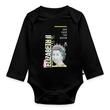RIP Reine Elizabeth II, God Save the Queen, - Body Bébé bio manches longues - noir - Devant