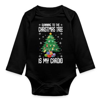 Going to the Christmas tree is my cardio - Organic Longsleeve Baby Bodysuit - black - Front