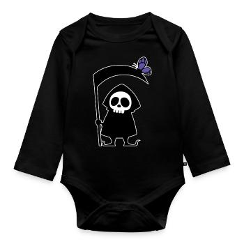 Mignon Mort Faux Scary Crâne Squelette Halloween - Body Bébé bio manches longues - noir - Devant