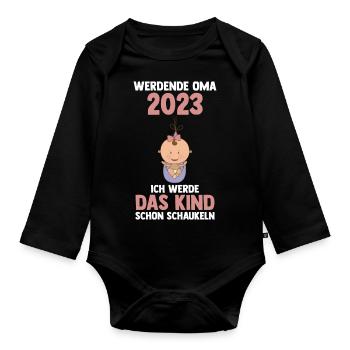 Großmutter 2023 Schwanger Werdende Oma - Baby Bio-Langarm-Body - Schwarz - Vorne