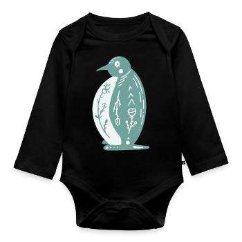 Merry Christmas Penguin Paw T-Shirt - Organic Longsleeve Baby Bodysuit - black - Front