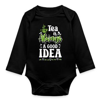 Teetasse Oma Grüner Tee - Baby Bio-Langarm-Body - Schwarz - Vorne
