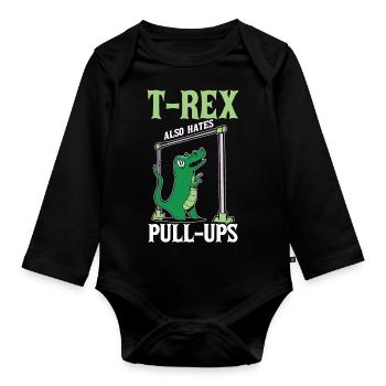 Lustiger T-Rex Gym Tyrannosaurus Rex Dinosaurier - Baby Bio-Langarm-Body - Schwarz - Vorne