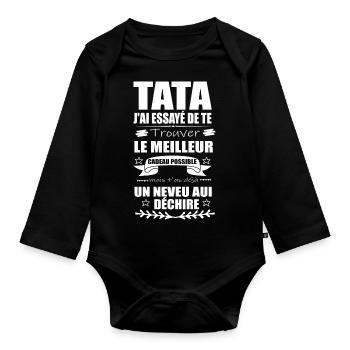 Tata J’ai Essayé De Te Trouver Le Meilleur Cadeau - Body Bébé bio manches longues - noir - Devant