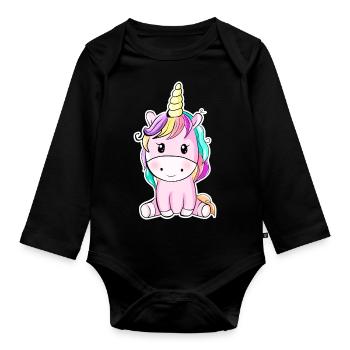 Autocollant de licorne mignon - Body Bébé bio manches longues - noir - Devant