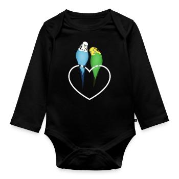 Budgerigar Paire Coeur - Body Bébé bio manches longues - noir - Devant