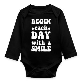 T-shirt de motivation Commencez chaque journée avec le sourire - Body Bébé bio manches longues - noir - Devant