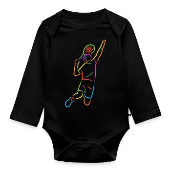 Joueur de tennis Raquette de tennis colorée Joueur de tennis - Body Bébé bio manches longues - noir - Devant