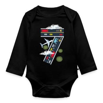 Seven Years Old Plane Car Lover Boys 7th Birthday - Organic Longsleeve Baby Bodysuit - black - Front