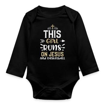 This Girl Runs On Jesus And Bask... - Baby Bio-Langarm-Body - Schwarz - Vorne