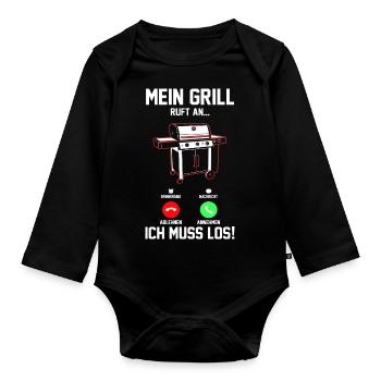 Grillparty Grillmeister Grill Grillen - Baby Bio-Langarm-Body - Schwarz - Vorne
