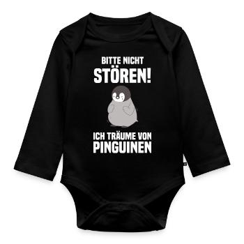 Tiermotiv Pinguin - Baby Bio-Langarm-Body - Schwarz - Vorne