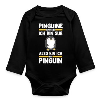 Tiermotiv Pinguin - Baby Bio-Langarm-Body - Schwarz - Vorne