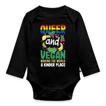 Queer and vegan - making the world a kinder place - Organic Longsleeve Baby Bodysuit - black - Front