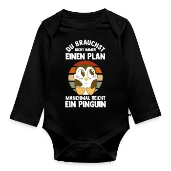 Tiermotiv Pinguin - Baby Bio-Langarm-Body - Schwarz - Vorne