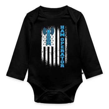 Amateur Radio Drapeau Américain Amateur Radio Signal Ham O - Body Bébé bio manches longues - noir - Devant