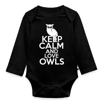 Keep Calm And Love Owls Night Owl Nocturnal Bird - Baby Bio-Langarm-Body - Schwarz - Vorne