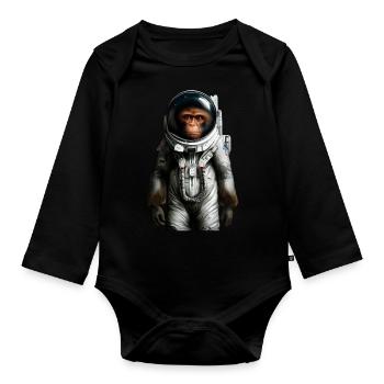 Space Astronaut Monkey - Organic Longsleeve Baby Bodysuit - black - Front