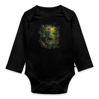 Baby Parrot Bird Macaw Wilderness - Organic Longsleeve Baby Bodysuit - black - Front