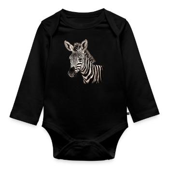 Zebra Afrika Tier - Baby Bio-Langarm-Body - Schwarz - Vorne