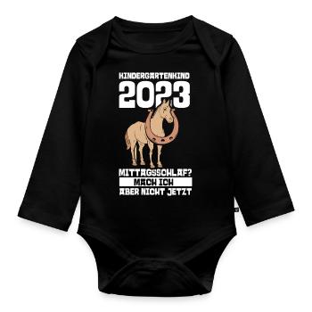 Pferd Kita Kindergarten 2023 - Baby Bio-Langarm-Body - Schwarz - Vorne