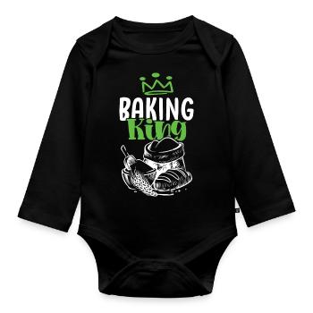 Baking King - Organic Longsleeve Baby Bodysuit - black - Front