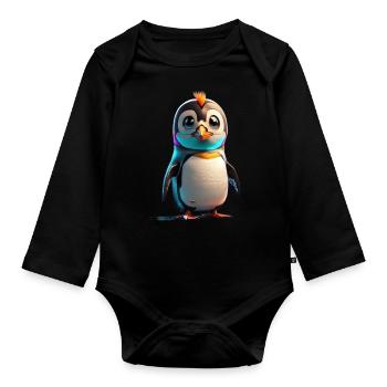 Robot Penguin - Organic Longsleeve Baby Bodysuit - black - Front