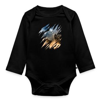 Wolf Scratch Marks Claws Wild Wolves Wilderness Howl - Organic Longsleeve Baby Bodysuit - black - Front