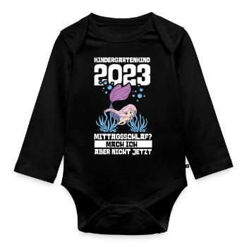 Meerjungfrau Kita Kindergarten 2023 - Baby Bio-Langarm-Body - Schwarz - Vorne