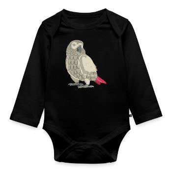Perroquet gris - Body Bébé bio manches longues - noir - Devant
