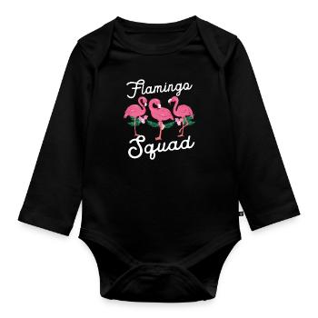 Flamingo Squad - Baby Bio-Langarm-Body - Schwarz - Vorne