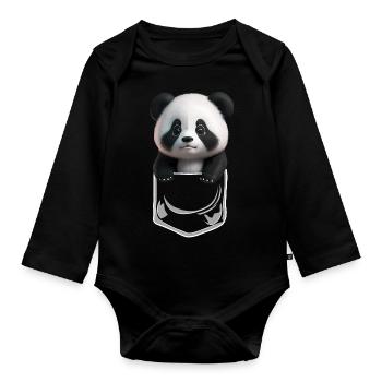 Baby Panda Brusttsche Weiss - Baby Bio-Langarm-Body - Schwarz - Vorne
