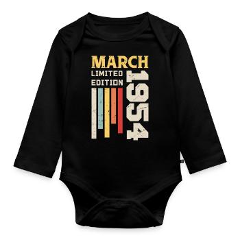 March 1954 - Birthday Gift March 1954 Anniv - Organic Longsleeve Baby Bodysuit - black - Front