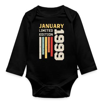 January 1999 - January 1999 Birthday Gift - Organic Longsleeve Baby Bodysuit - black - Front