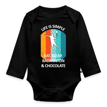 Badminton Badminton Badminton Player Chocolat - Body Bébé bio manches longues - noir - Devant