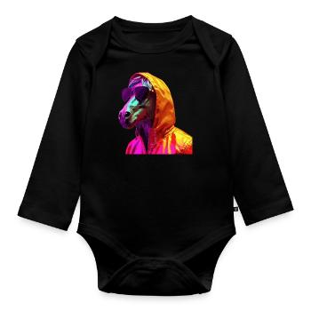 Pferd mit Sonnenbrille Bunt Coole Pferde - Baby Bio-Langarm-Body - Schwarz - Vorne