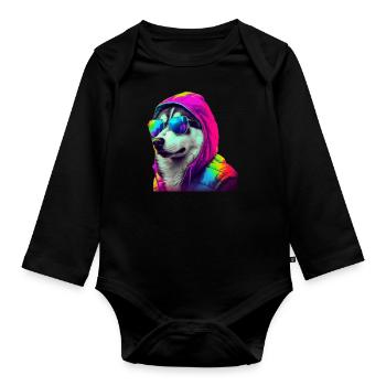 Husky avec lunettes de soleil Coloré Cool Huskies Chien - Body Bébé bio manches longues - noir - Devant