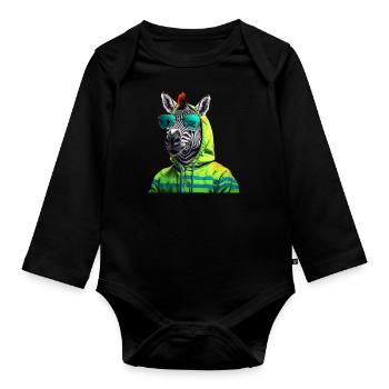 Zebra mit Sonnenbrille Bunt Coole Zebras Afrika - Baby Bio-Langarm-Body - Schwarz - Vorne