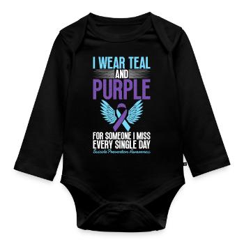 Je porte du sarcelle et du violet pour la conscience - Body Bébé bio manches longues - noir - Devant