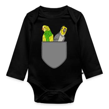 Ornithologe Vogel Geschenk Brusttasche Sittich - Baby Bio-Langarm-Body - Schwarz - Vorne