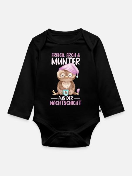 Eule Nachtschicht Schichtarbeiter - Baby Bio-Langarm-Body - Schwarz